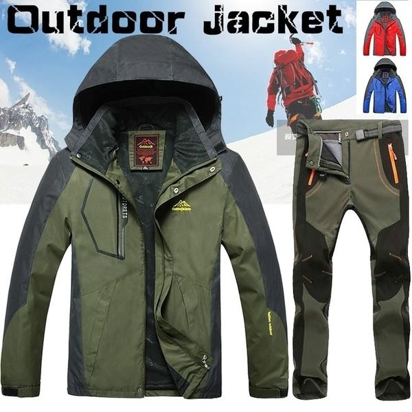 Men Winter Waterproof Jackets And Pants Fleece Warm Plus Size 